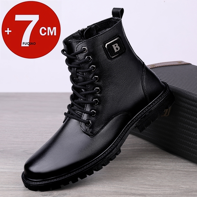 Men Shoes Size Chart - รองเท้าบูทหนังแท้ผู้ชาย บุขนอุ่นสำหรับฤดูหนาว แบบซิปขึ้นข้อเท้า เพิ่มความสูงแบบซ่อน 7 ซม.
