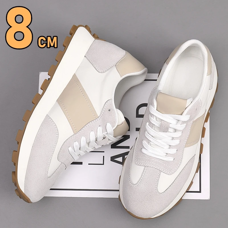 Men Shoes Size Chart - Man ลิฟท์รองเท้าผ้าใบลําลองหนังนิ่มหนัง LACE-Up รอบ Toe Platform
