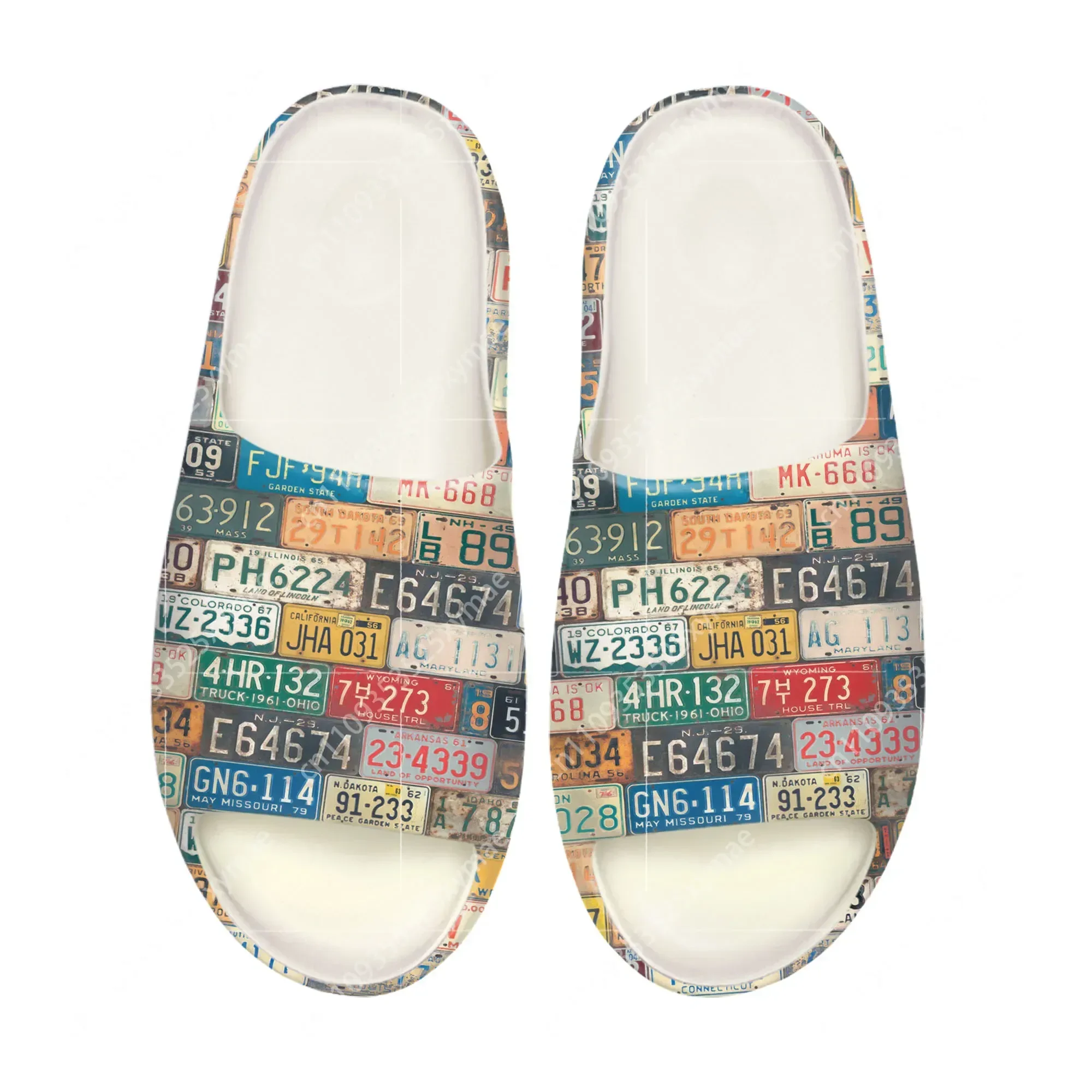 Men'S Shoes In Fashion - รองเท้าแตะพื้นนิ่มลายป้ายทะเบียนรถยนต์ รองเท้าลำลองแบบสวมใส่ในบ้าน รองเท้ากันน้ำแบบสั่งทำได้ สำหรับผู้ชาย ผู้หญิง วัยรุ่น
