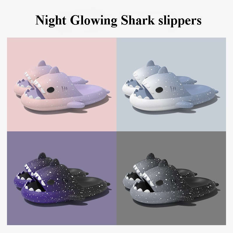 Men'S Shoes For Summer - น่ารักการ์ตูน Shark รองเท้าแตะสําหรับผู้หญิงผู้ชายสีฤดูร้อนรองเท้า Night Glowing สไตล์คู่