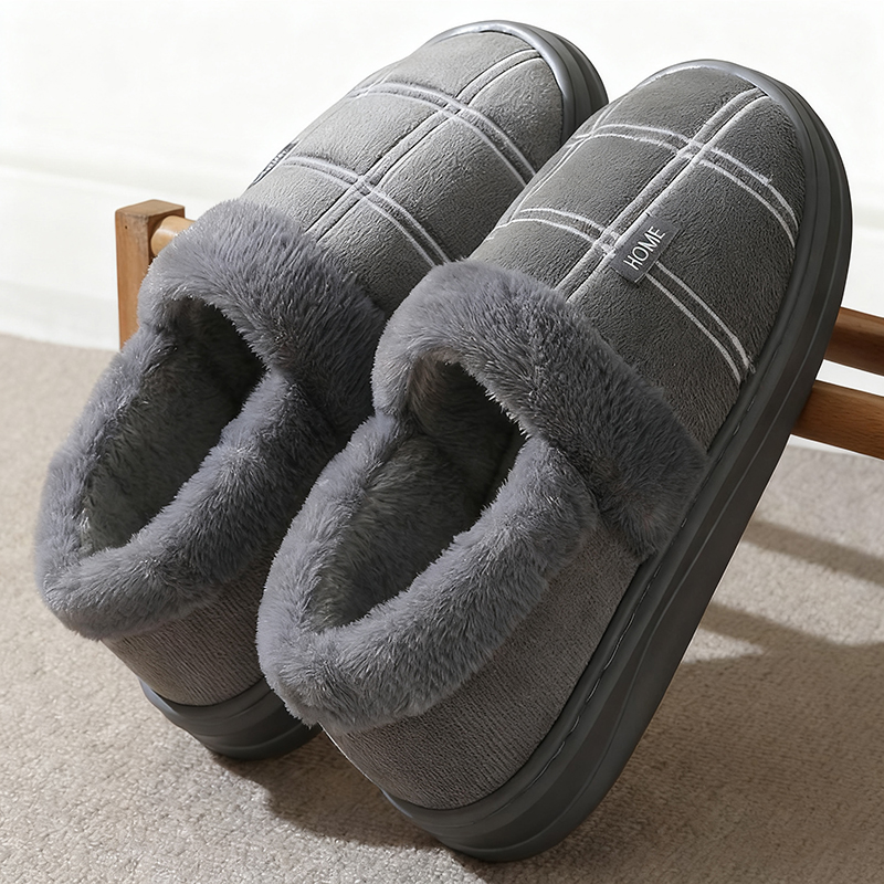Men Shoes Winter - รองเท้าแตะผู้ชายไซส์ใหญ่พิเศษ 50 51 ผ้าฝ้าย รองเท้าแตะบุขนสำหรับฤดูหนาว รองเท้าแตะพื้นหนานุ่ม