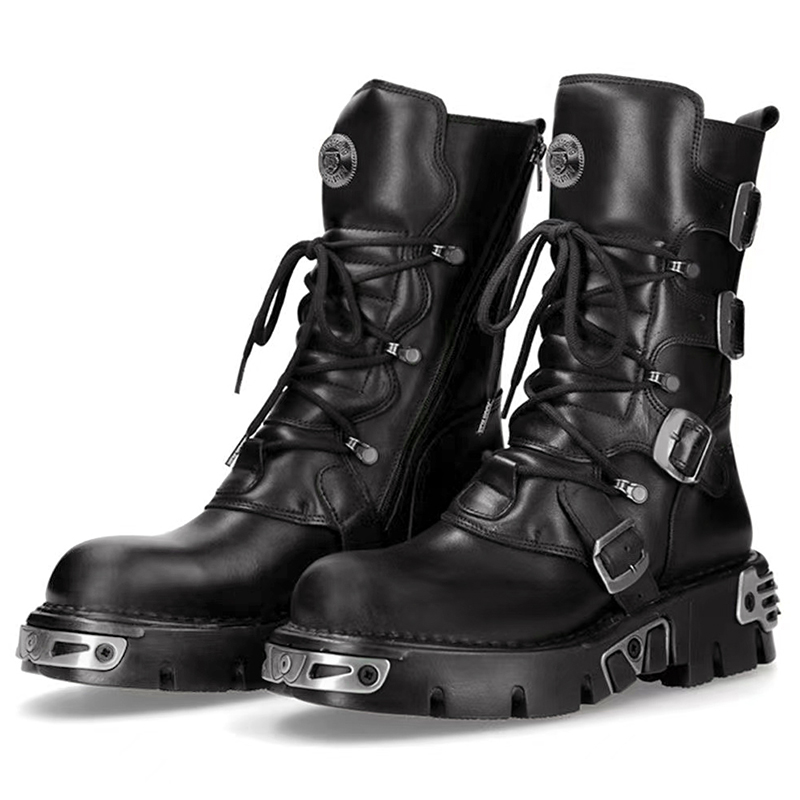 Men Shoes Trends - รองเท้าบูทมอเตอร์ไซค์ทรงสูงสไตล์พังก์กอธิคสำหรับผู้ชาย รองเท้าหนังแท้ รองเท้าบูทคาวบอยแบบมีพื้น รองเท้าบูทยาวสำหรับผู้หญิง รองเท้าบูทดีไซเนอร์สำหรับผู้ชาย