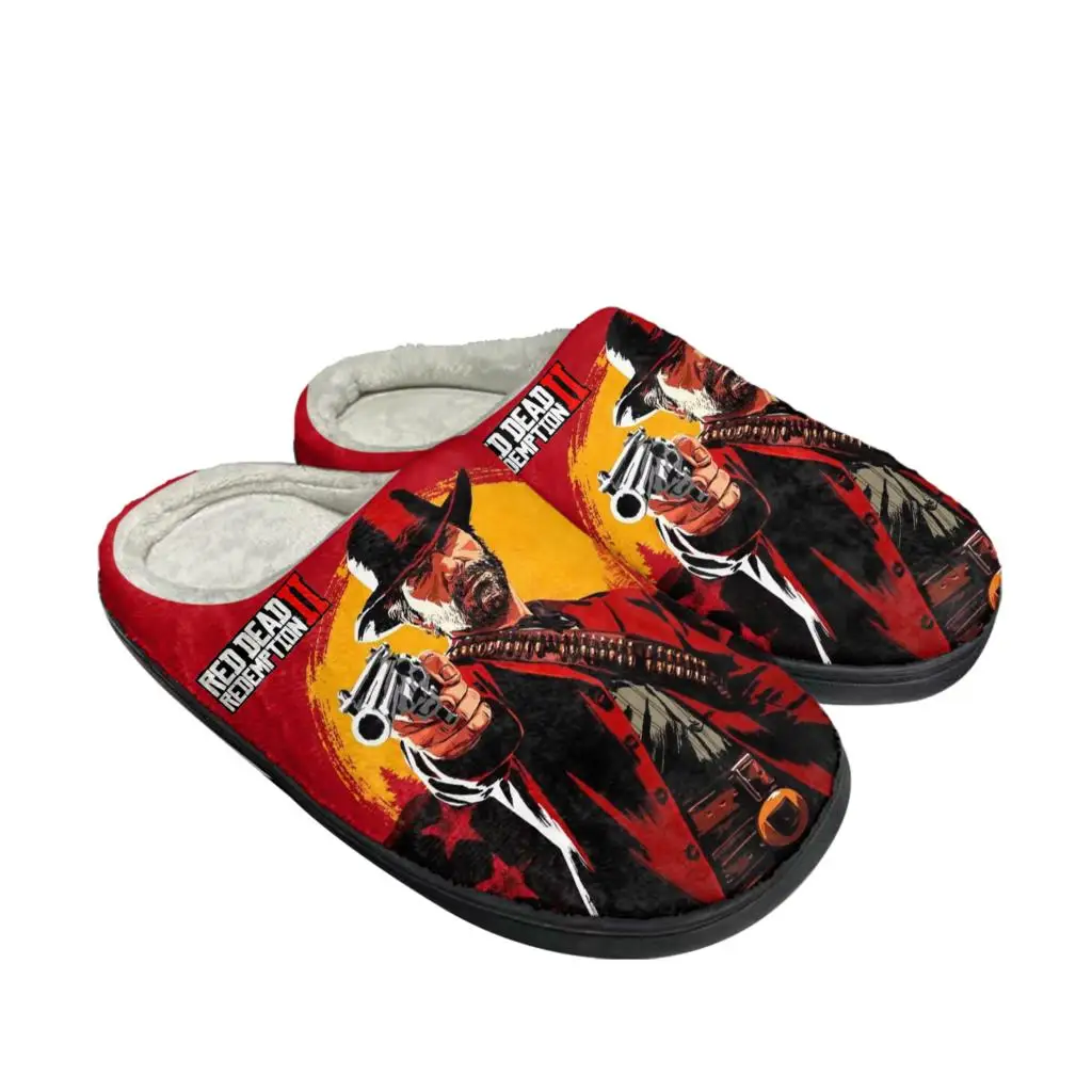 Men Shoes Winter - Red Dead Redemption 2 รองเท้าแตะผ้าฝ้ายบ้านบุรุษสตรีห้องนอนตุ๊กตาสบายๆรองเท้าอุ่นรองเท้าแตะความร้อนที่กําหนดเอง DIY