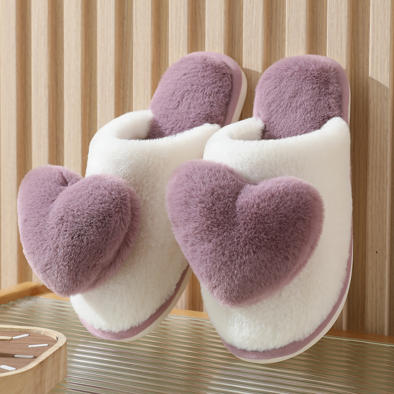 Men Shoes Winter - รองเท้าแตะผ้าฝ้ายลายหัวใจอบอุ่นสำหรับฤดูหนาว รองเท้าลำลองใส่ในบ้านสำหรับผู้หญิง รองเท้าแตะขนสัตว์เทียมหนานุ่มสำหรับผู้ชาย รองเท้าสำหรับผู้ใหญ่
