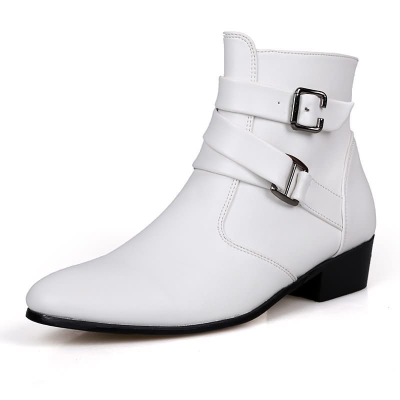 Men Shoes Formal - ผู้ชายหรูหรารองเท้าหนังเชลซีรองเท้า High TOP BUCKLE อย่างเป็นทางการรองเท้าสีดําสไตล์อังกฤษข้อเท้ารองเท้าชี้ Toe