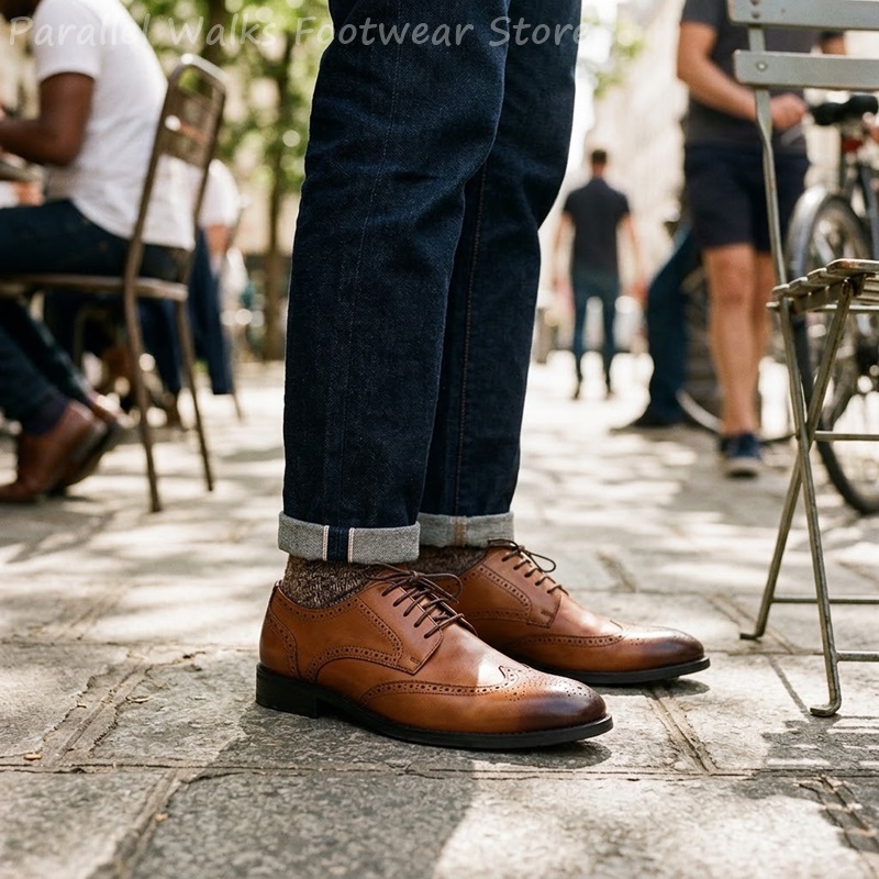 รองเท้าเดอร์บี้แบบ Brogue สำหร - Men Shoes Formal บทวิจารณ์และราคา