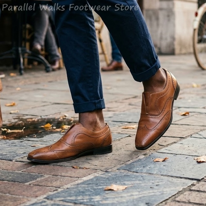รองเท้าหนังสีน้ำตาลแบบสวมสำหรั - Men Shoes Formal บทวิจารณ์และราคา