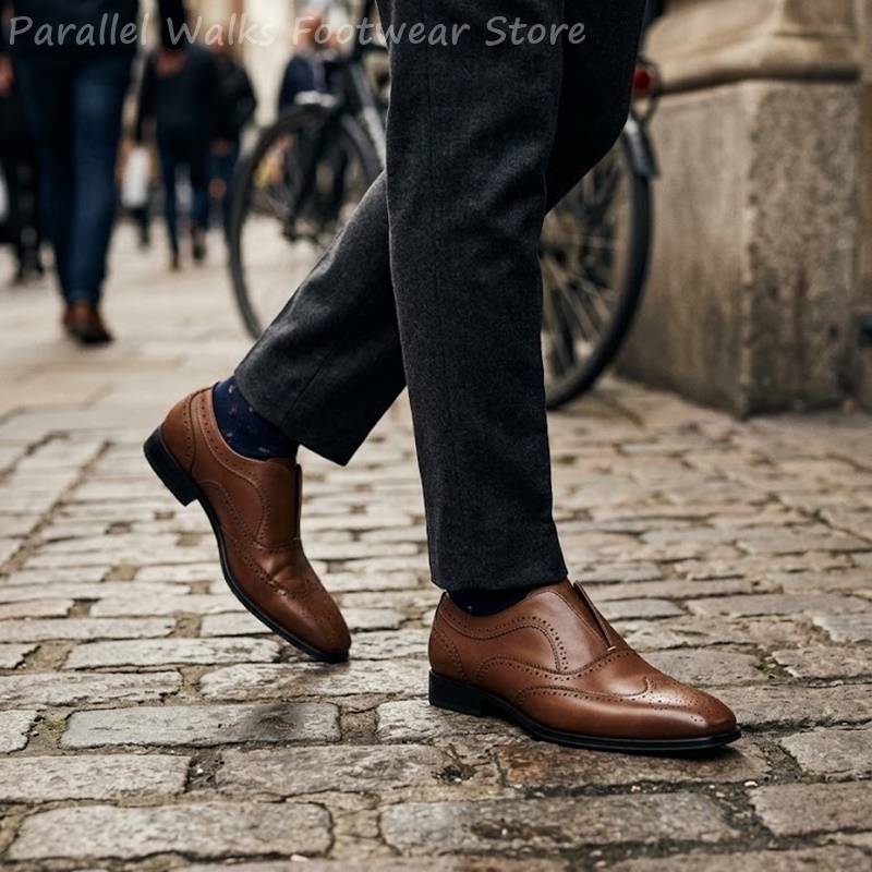 รองเท้าหนังสีน้ำตาลแบบสวมสำหรั - Men Shoes Formal บทวิจารณ์และราคา