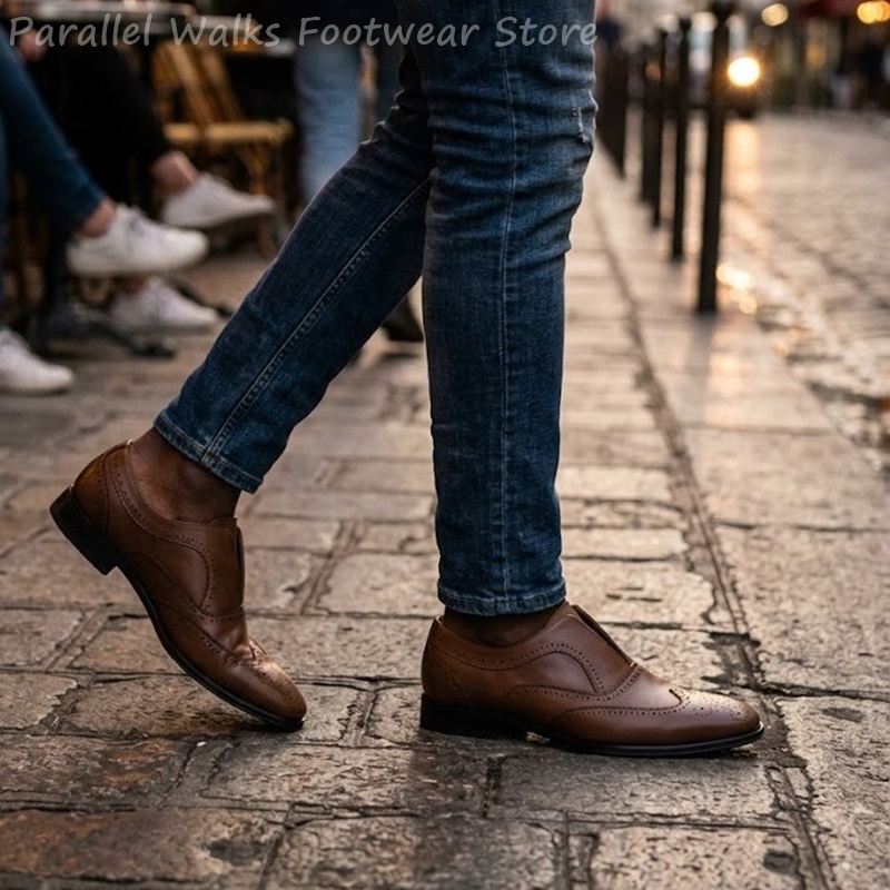 รองเท้าหนังสีน้ำตาลแบบสวมสำหรั - Men Shoes Formal บทวิจารณ์และราคา