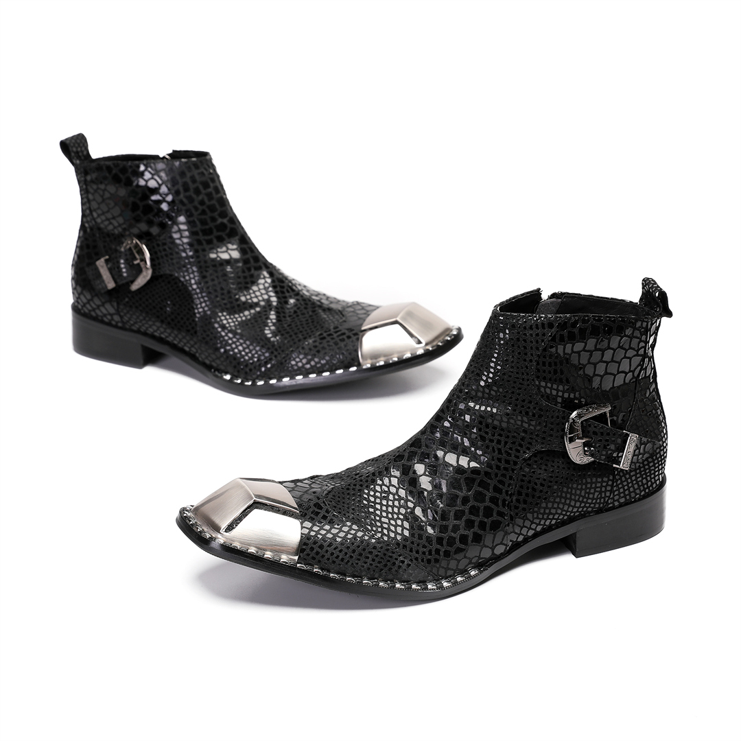 รองเท้าบูทหนังวัวสีดำสไตล์อังก - Men Shoes Formal บทวิจารณ์และราคา